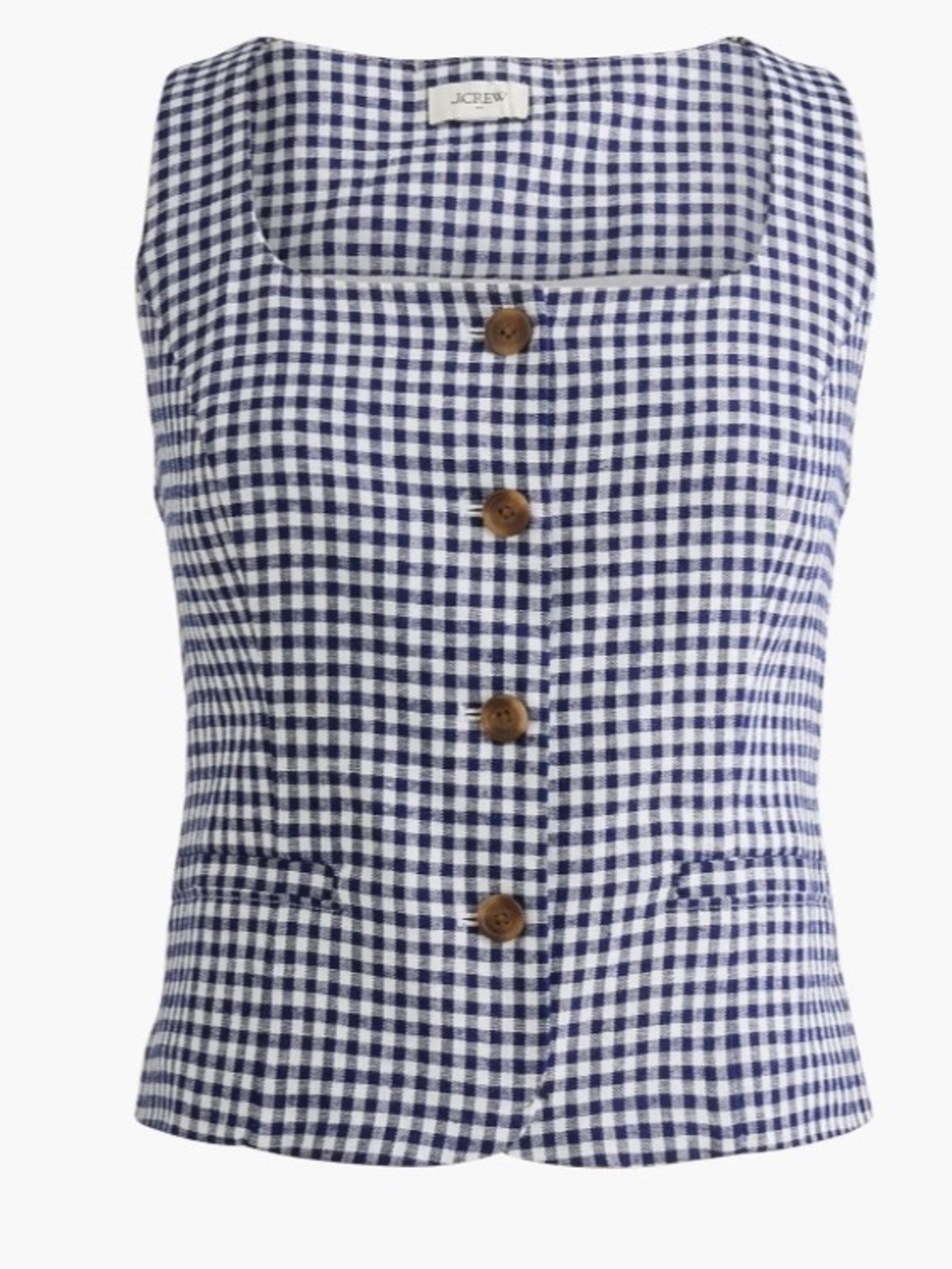 J. Crew Blue and White Gingham Button Front Vest